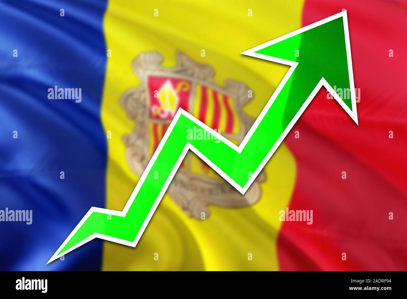 Andorra economy graph is indicating positive growth, green arrow going