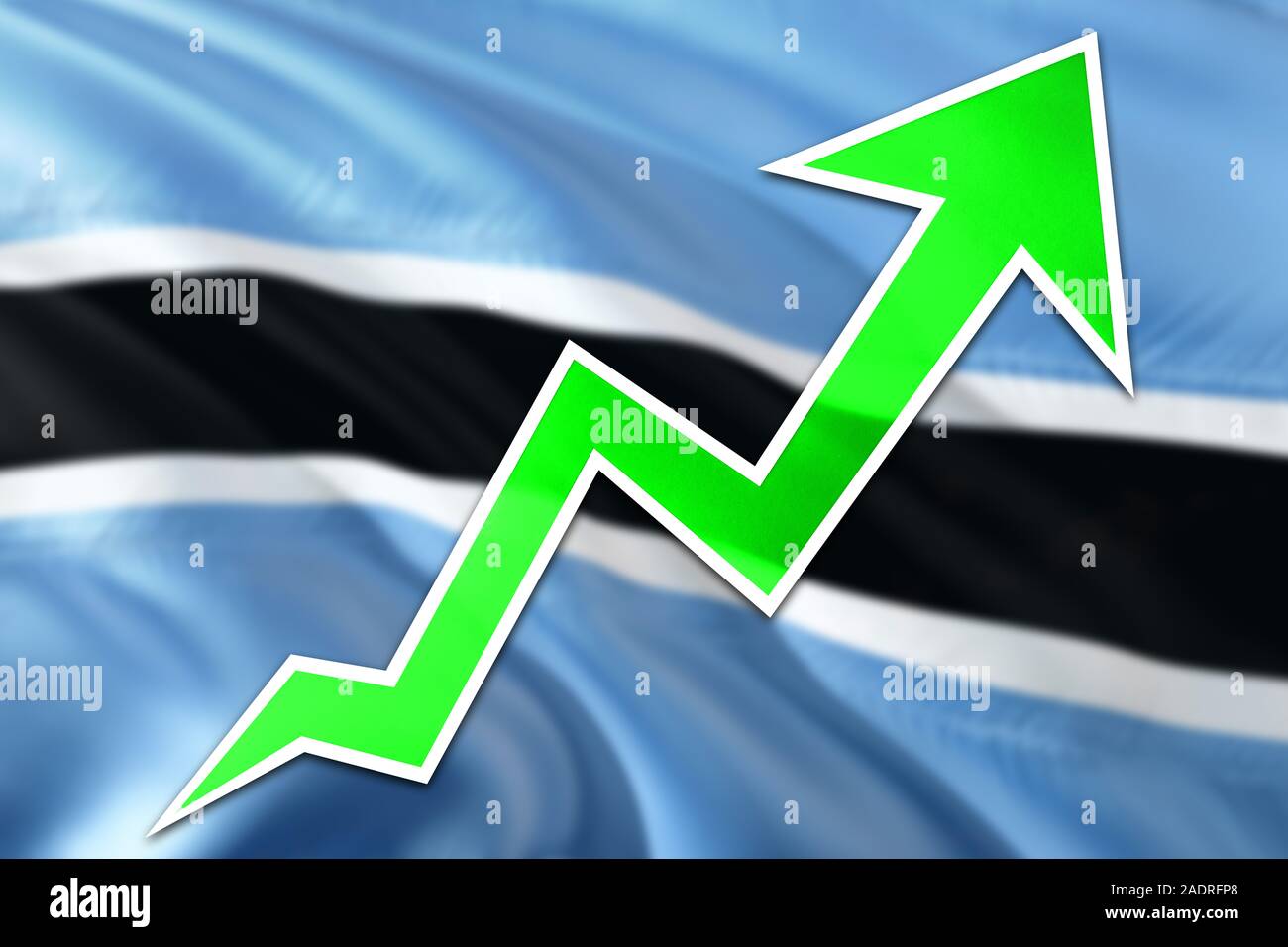 Botswana economy graph is indicating positive growth, green arrow going