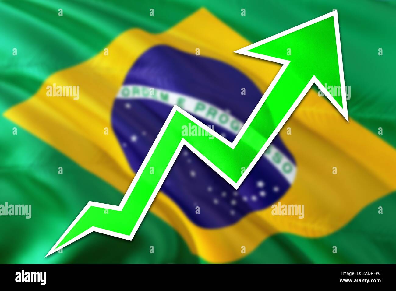 Brazil economy graph is indicating positive growth, green arrow going