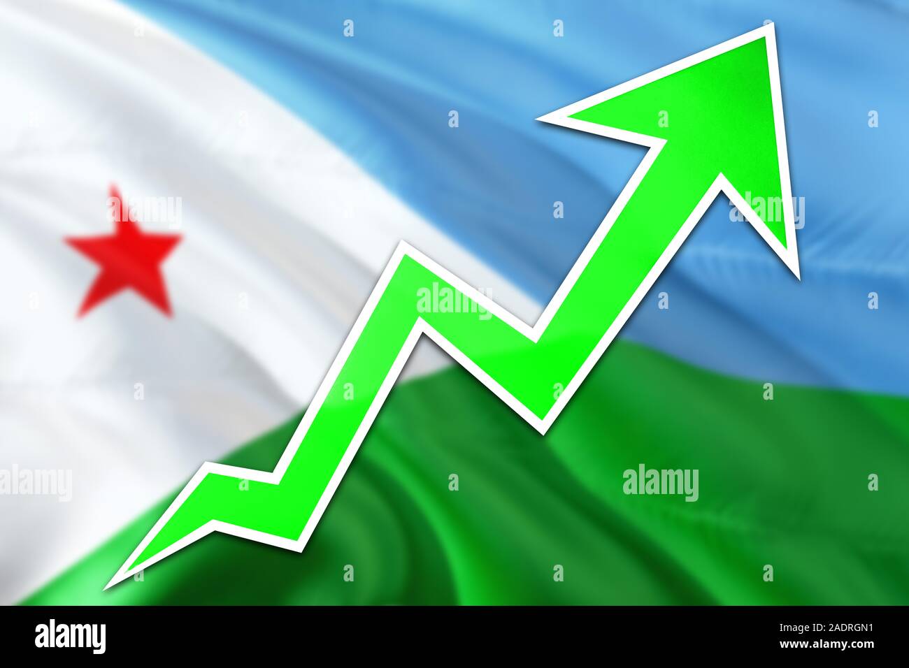 Djibouti economy graph is indicating positive growth, green arrow going