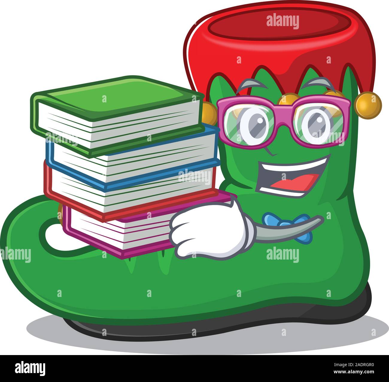 Student with book elf shoes mascot cartoon character style Stock Vector