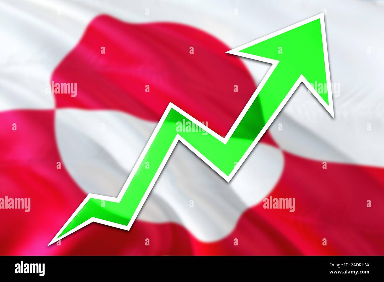 Greenland economy graph is indicating positive growth, green arrow