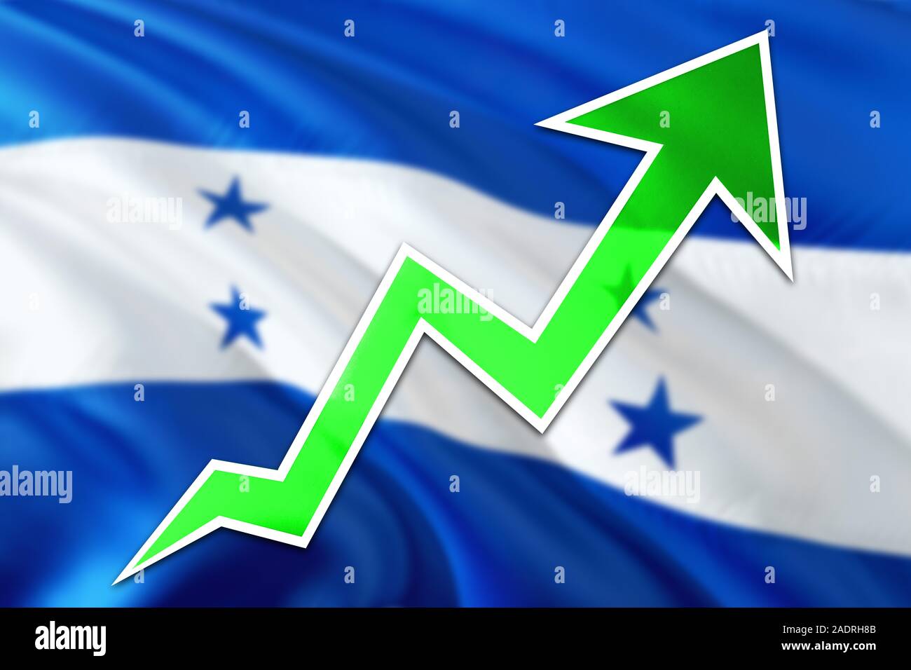 Honduras economy graph is indicating positive growth, green arrow going