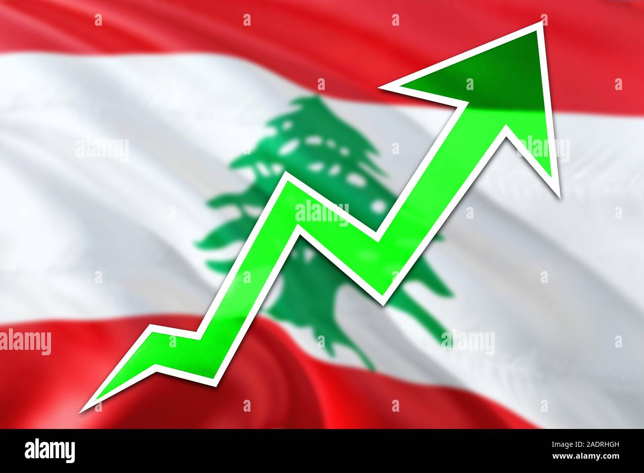 Lebanon economy graph is indicating positive growth, green arrow going