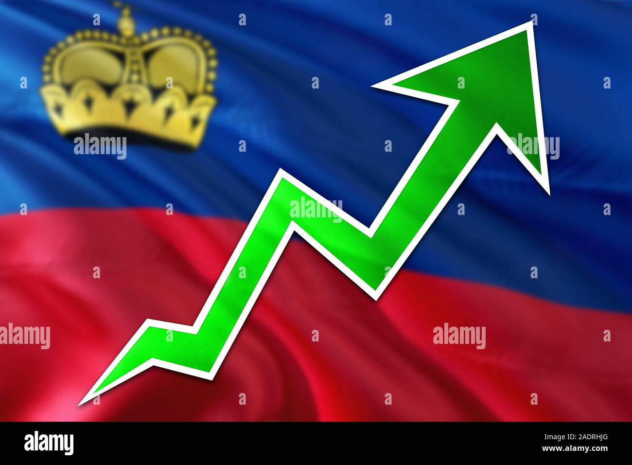 Liechtenstein economy graph is indicating positive growth, green arrow
