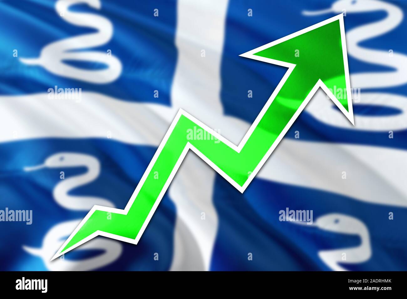 Martinique economy graph is indicating positive growth, green arrow