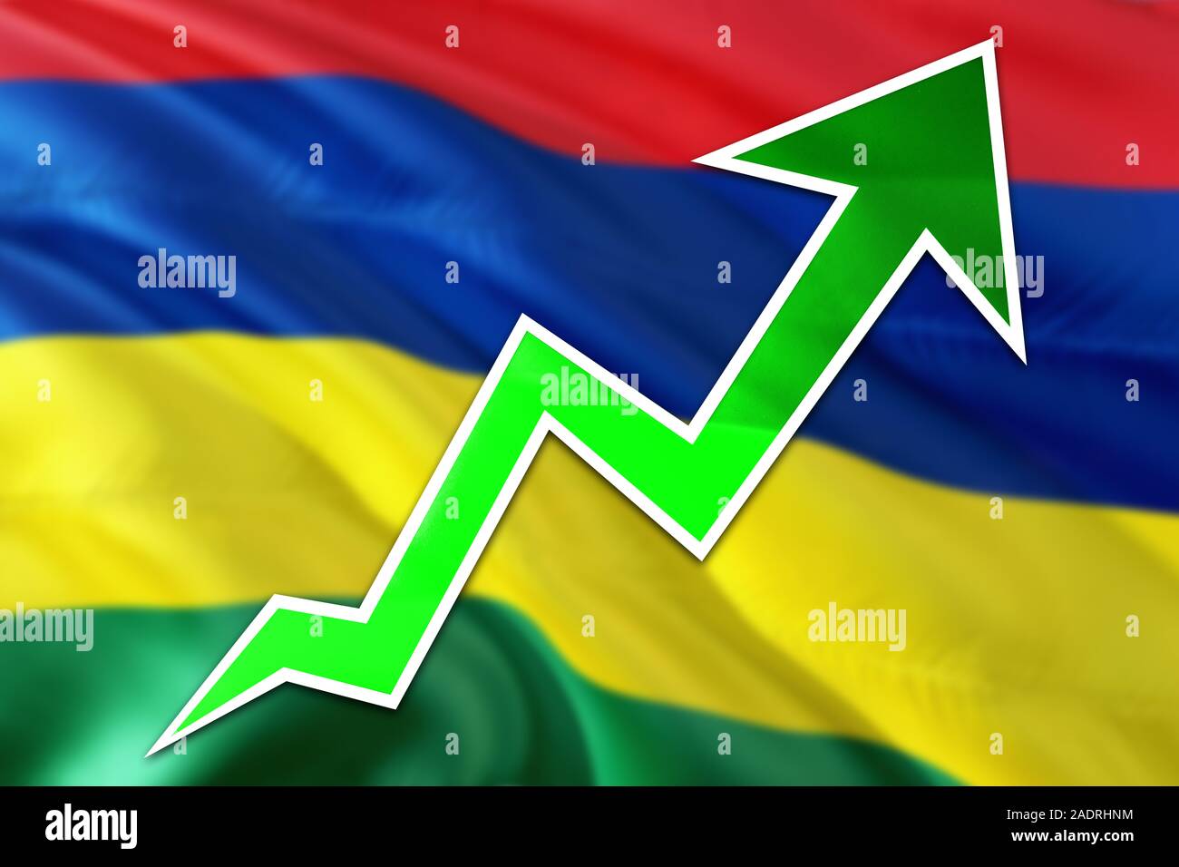 Mauritius economy graph is indicating positive growth, green arrow