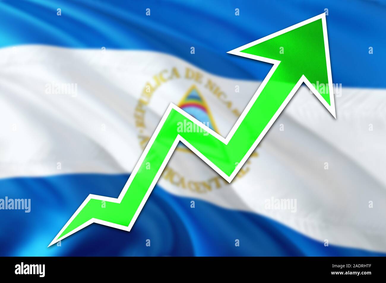 Nicaragua economy graph is indicating positive growth, green arrow