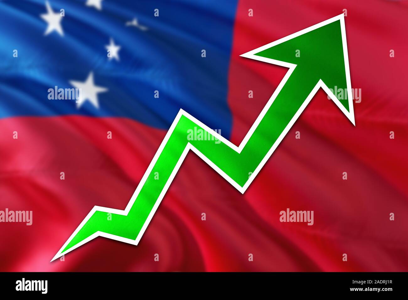 Samoa economy graph is indicating positive growth, green arrow going up