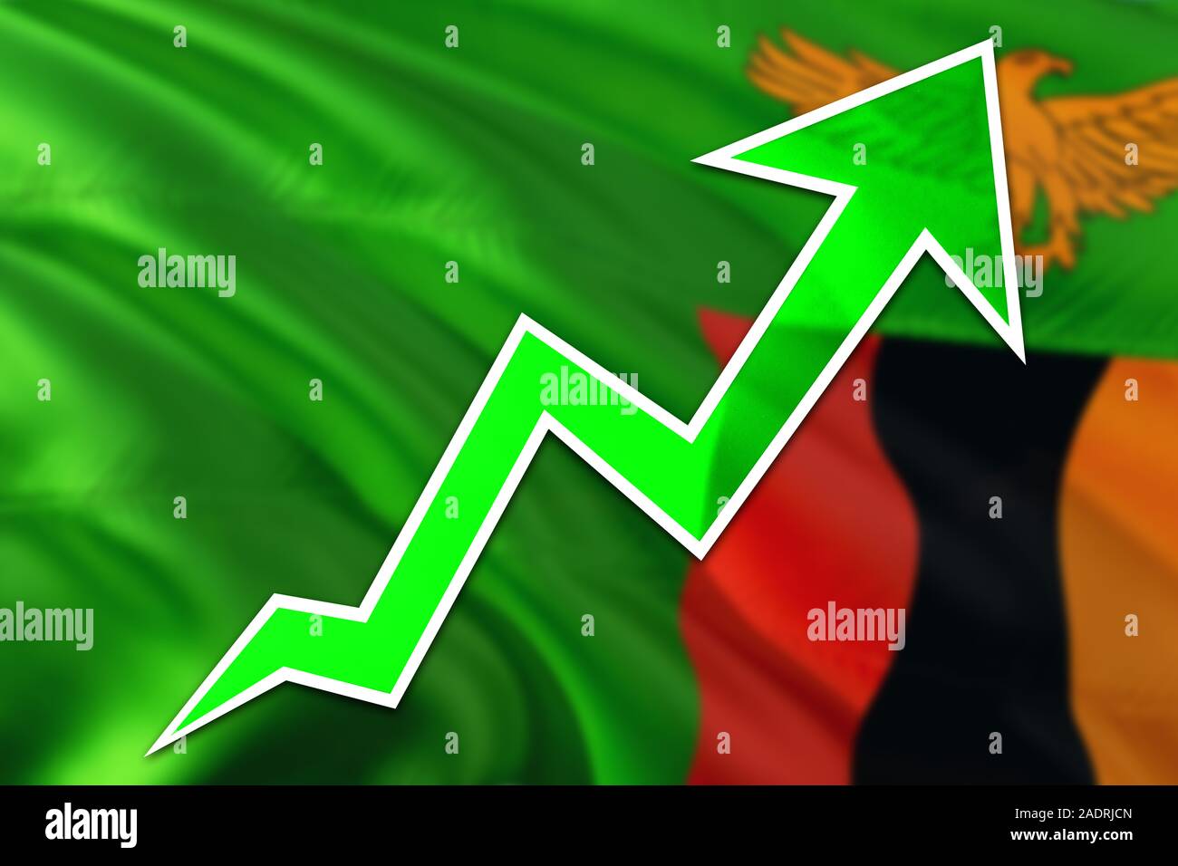 Zambia economy graph is indicating positive growth, green arrow going
