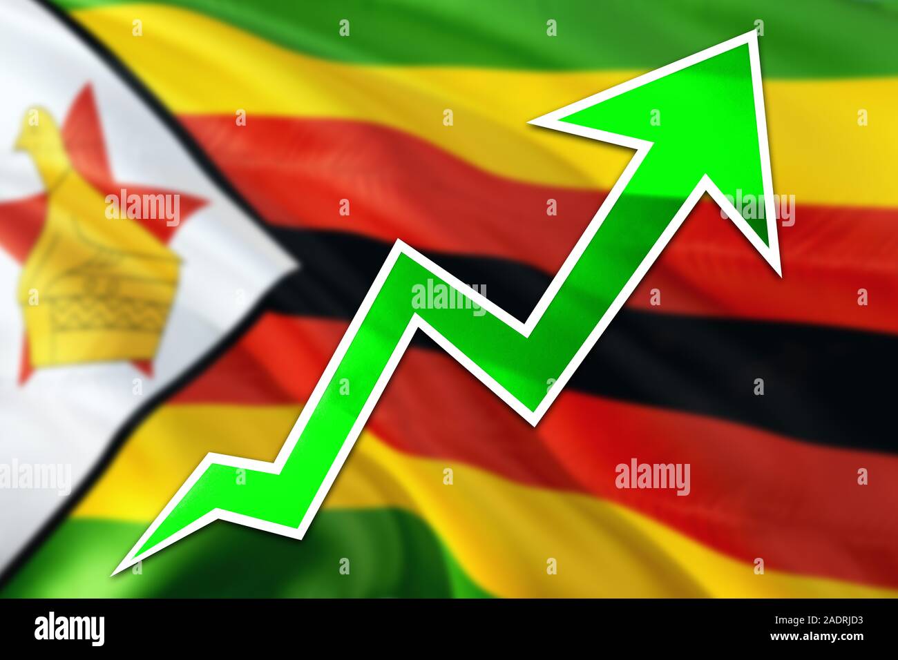 Zimbabwe economy graph is indicating positive growth, green arrow going