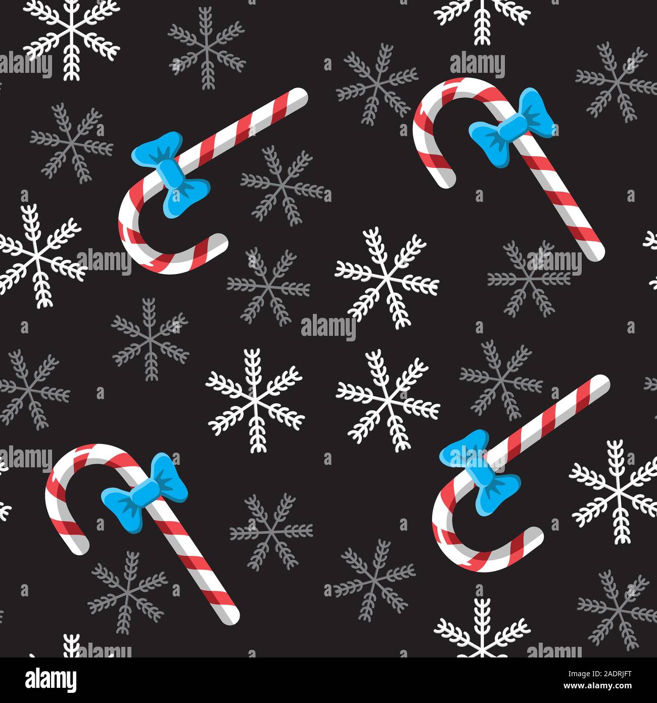 Seamless candy cane and snowflake background on black. Vector image. Backgrounds packaging. Stock Vector