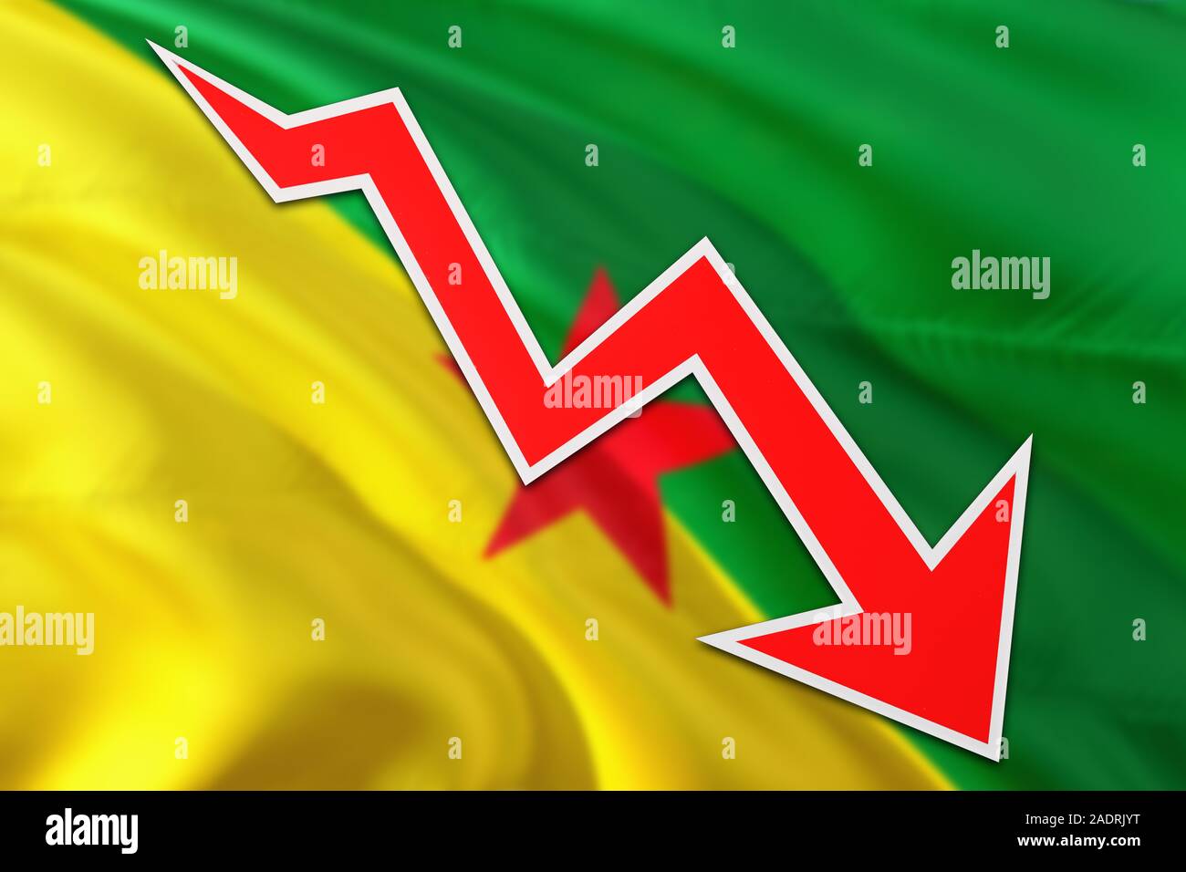 French Guiana economy graph is indicating negative growth, red arrow