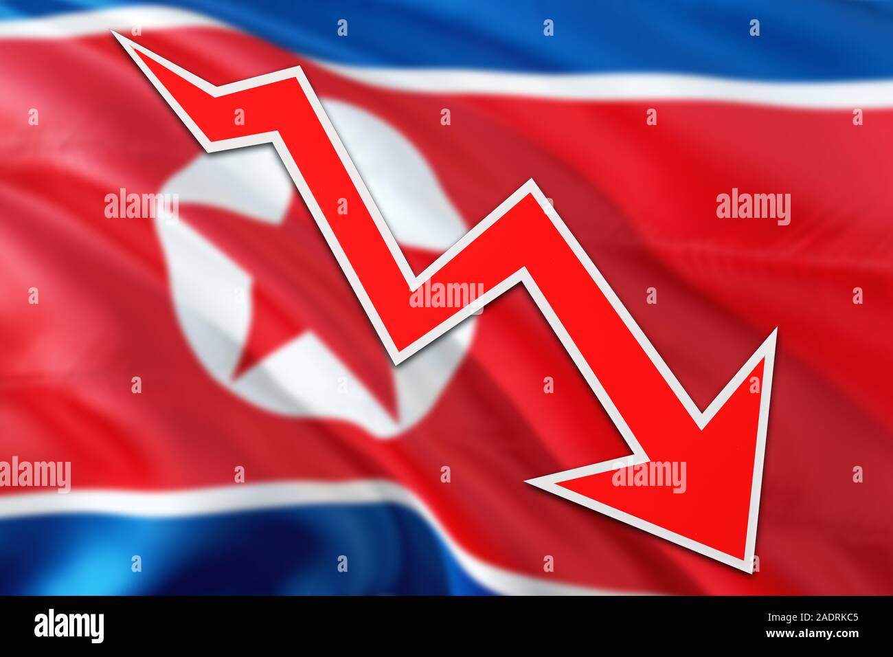 North Korea economy graph is indicating negative growth, red arrow
