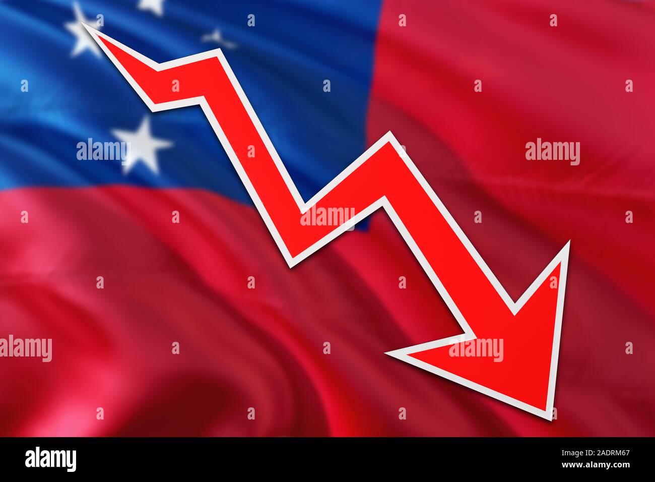 Samoa economy graph is indicating negative growth, red arrow going down