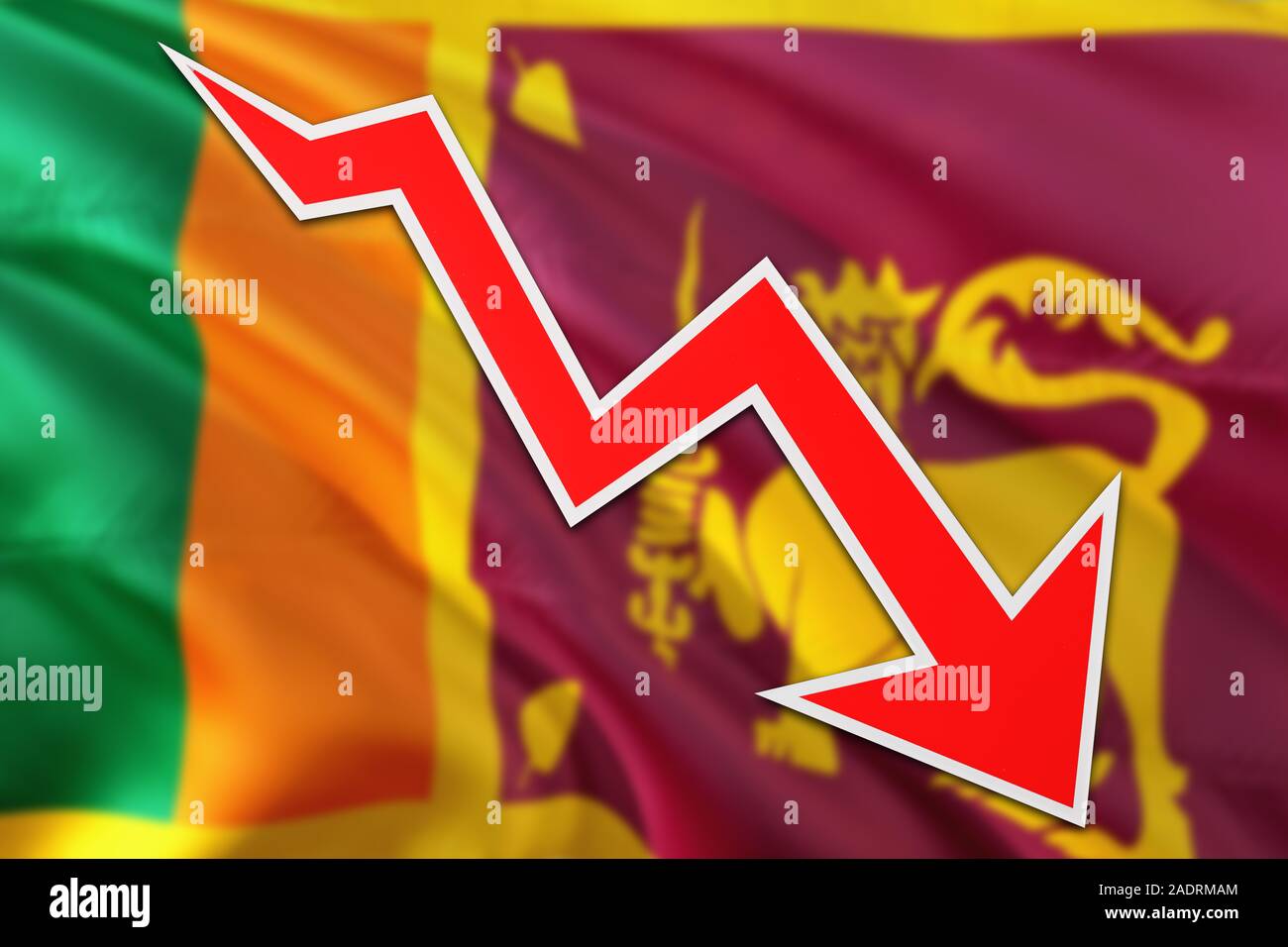 Sri Lanka economy graph is indicating negative growth, red arrow going