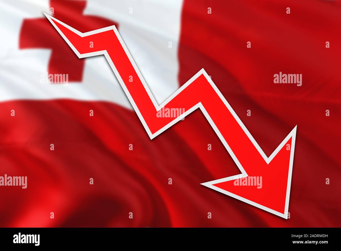 Tonga economy graph is indicating negative growth, red arrow going down