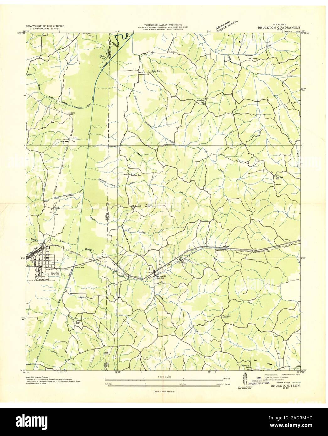 USGS TOPO Map Tennessee TN Bruceton 149547 1936 24000 Restoration Stock ...