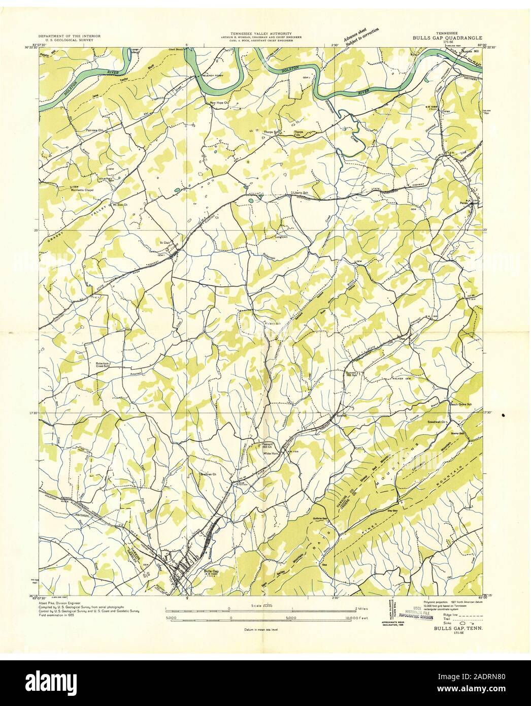 USGS TOPO Map Tennessee TN Bulls Gap 149346 1935 24000 Restoration ...