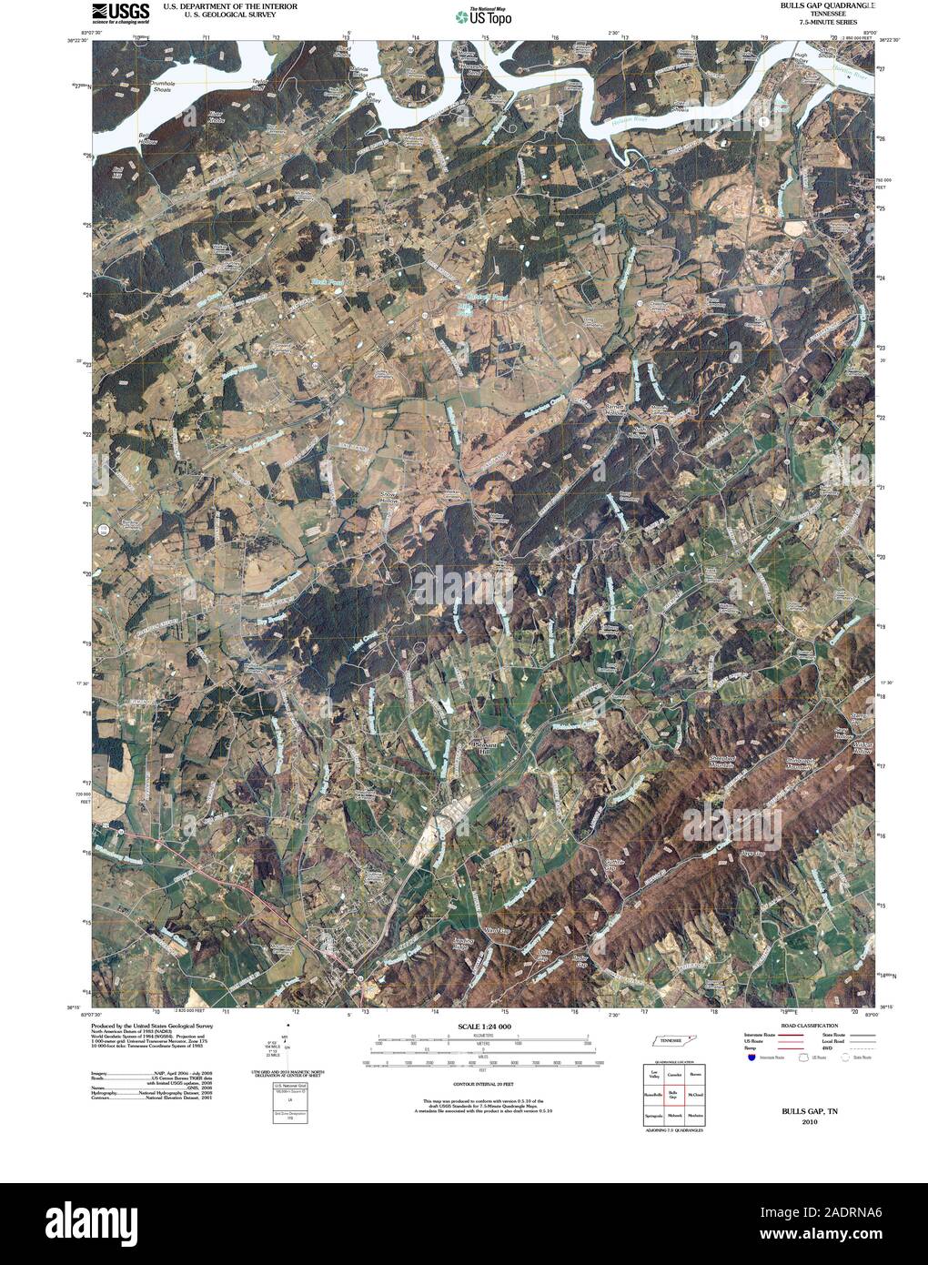USGS TOPO Map Tennessee TN Bulls Gap 20100427 TM Restoration Stock