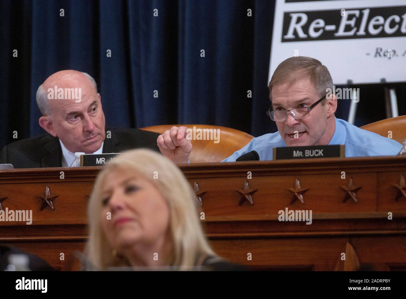 United States Representative Jim Jordan (Republican of Ohio) speaks during the United States House Committee on the Judiciary hearing with constitutional law experts Noah Feldman, of Harvard University, Pamela Karlan, of Stanford University, Michael Gerhardt, of the University of North Carolina, and Jonathan Turley of The George Washington University Law School on Capitol Hill in Washington, DC, U.S. on Wednesday, December 4, 2019. Credit: Stefani Reynolds/CNP /MediaPunch Stock Photo