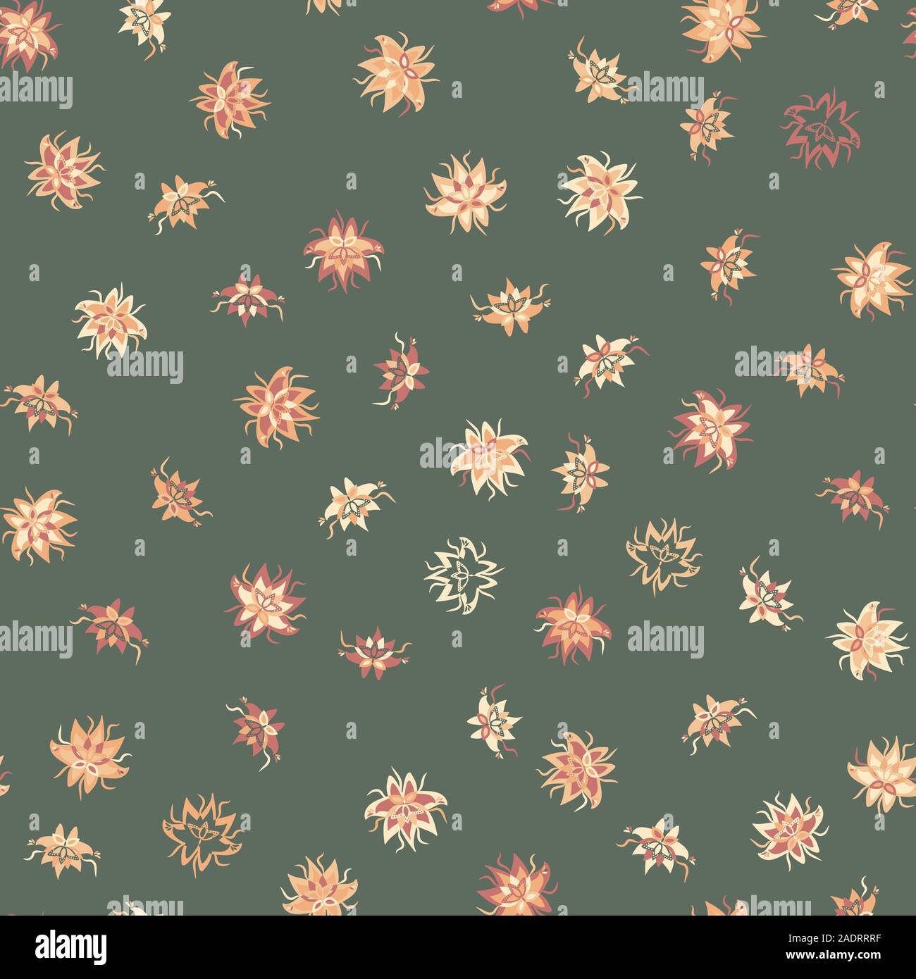 seamless vector pattern with scattered stylized ornamental chintz inspired flowers Stock Vector
