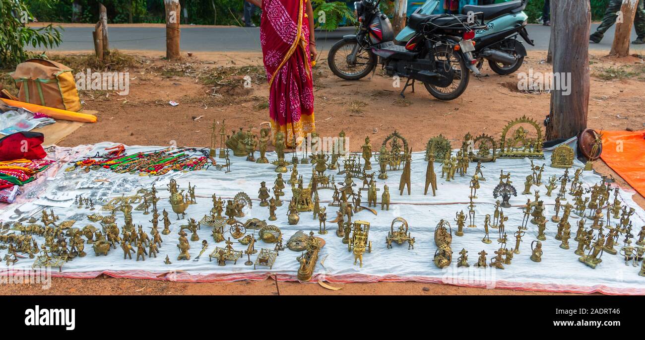 Dhokra  (also spelt Dokra) Work products displayed in the mela for sale at Shantiniketan,India. Stock Photo