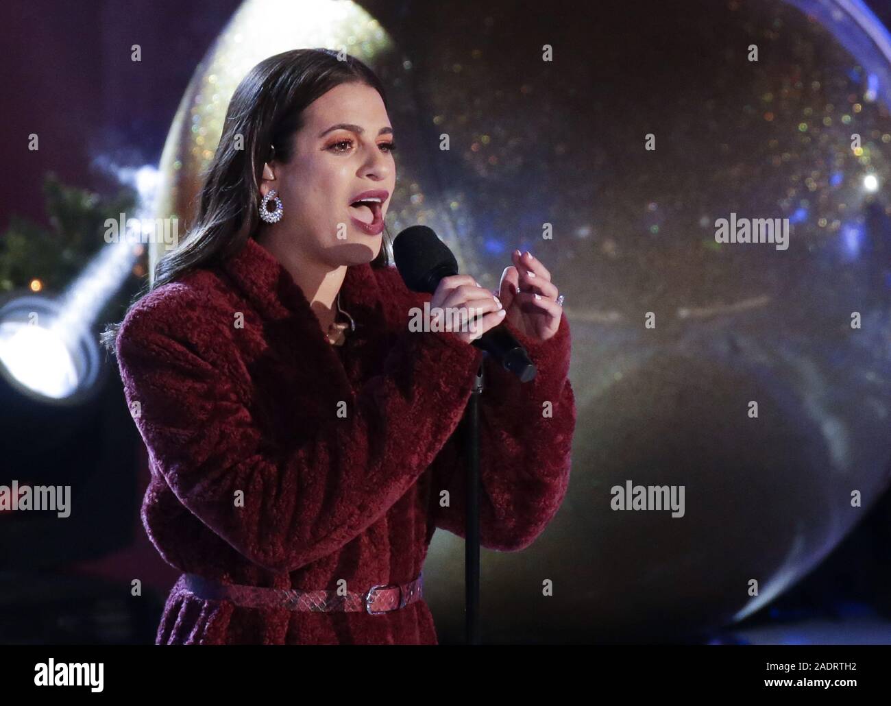 New York, United States. 4th Dec, 2019. Lea Michele performS at the 87th annual Christmas Tree Lighting Ceremony at Rockefeller Center in New York City on Wednesday, December 4, 2019. Photo by John Angelillo/UPI Credit: UPI/Alamy Live News Stock Photo