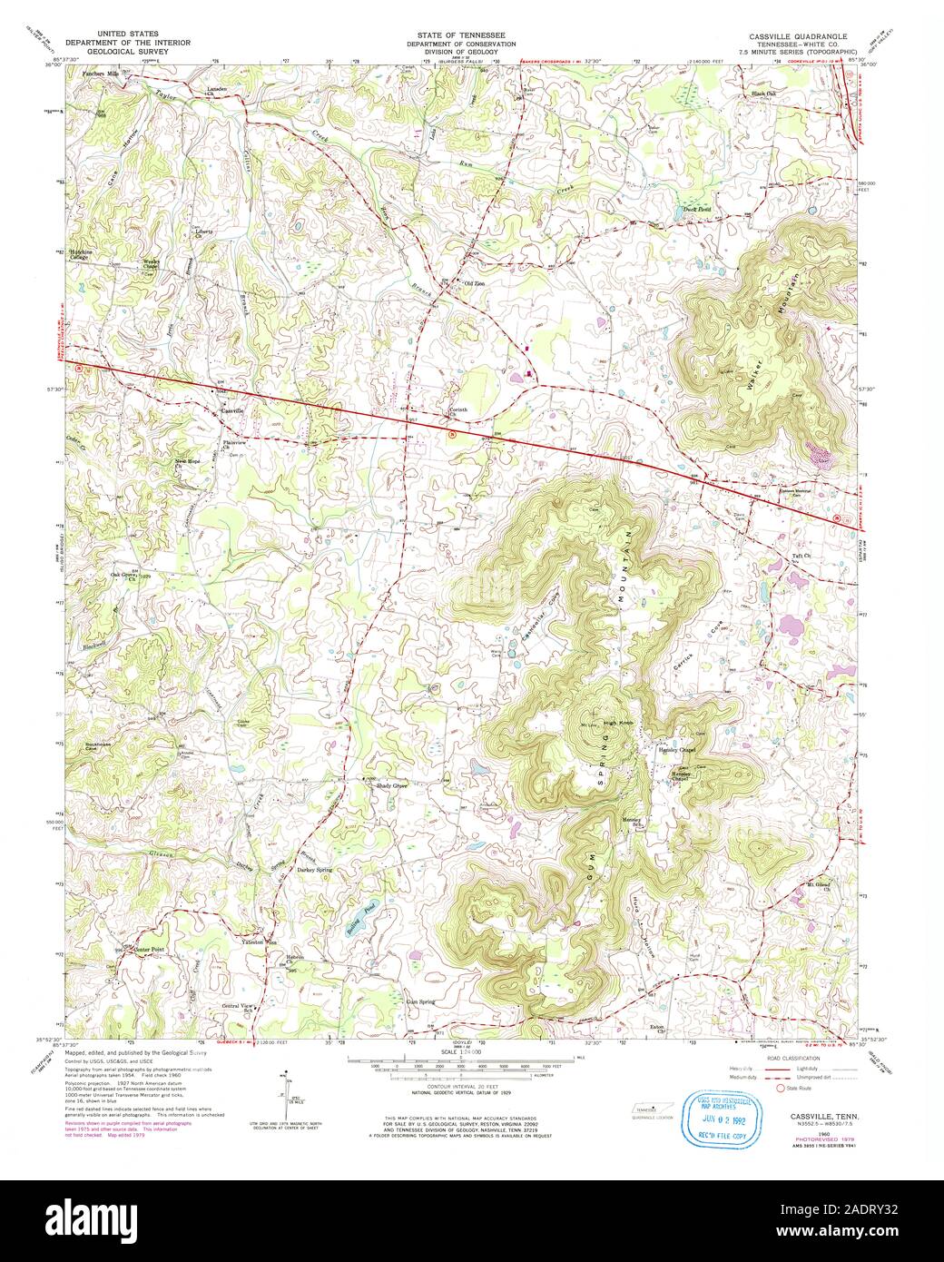 USGS TOPO Map Tennessee TN Cassville 148853 1960 24000 Restoration Stock Photo