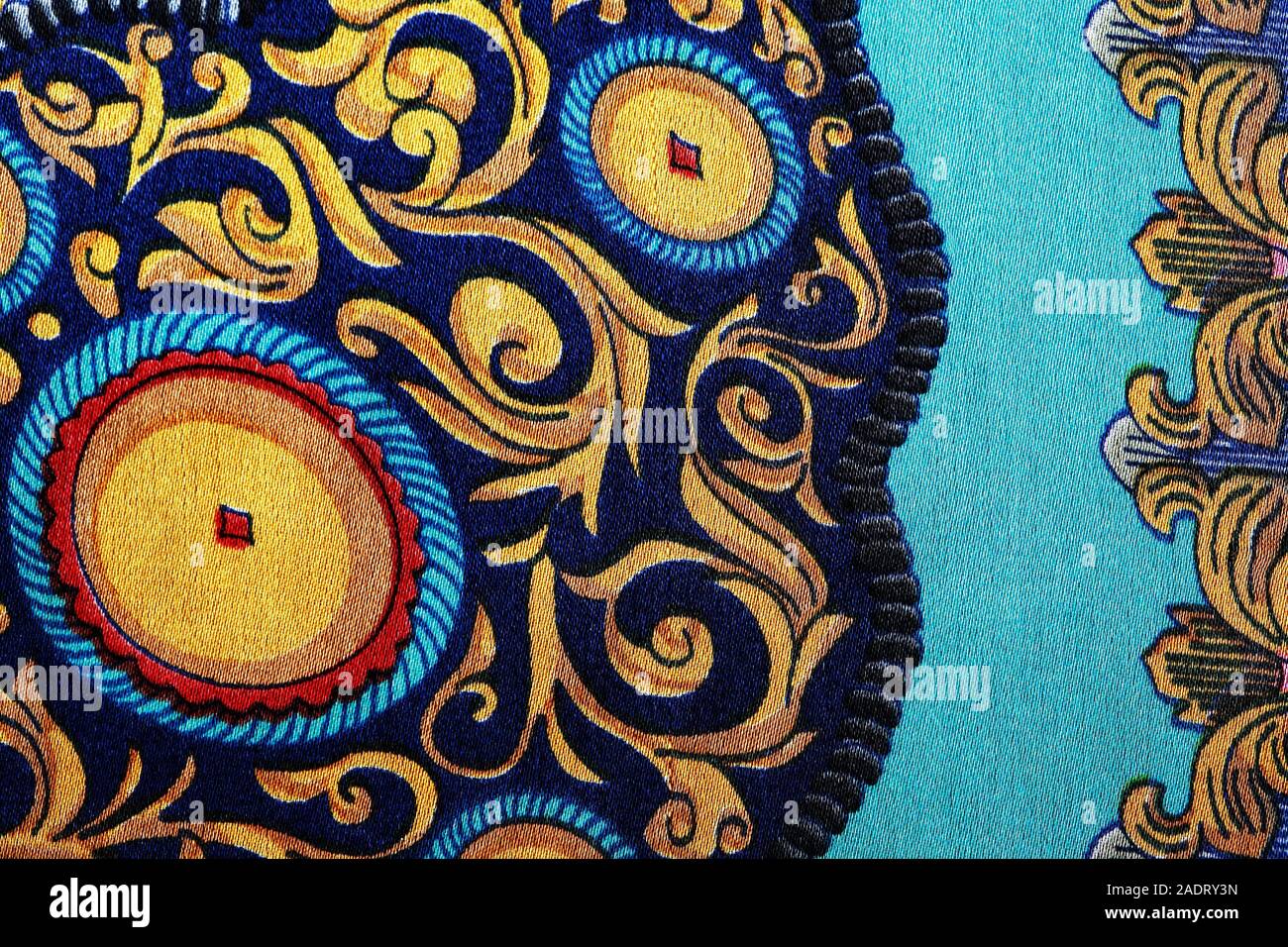 Bright cloth background. Closeup of traditional Asian fabric Stock