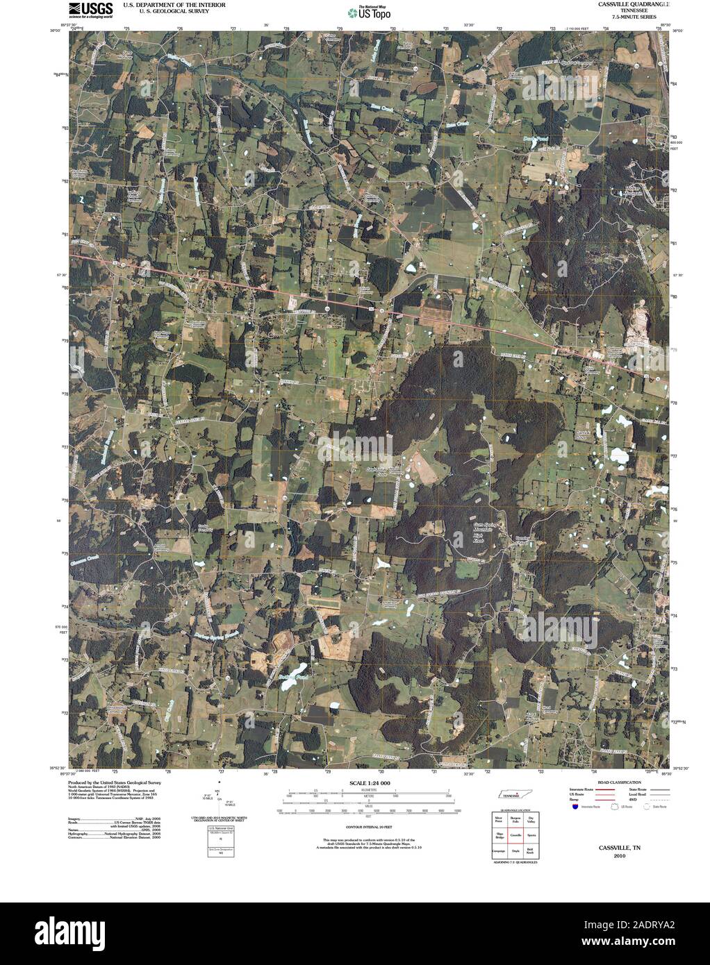 USGS TOPO Map Tennessee TN Cassville 20100504 TM Restoration Stock Photo