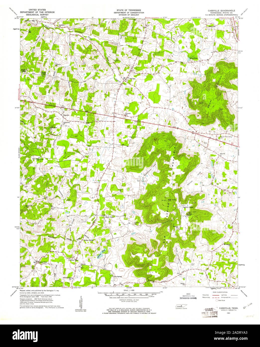 USGS TOPO Map Tennessee TN Cassville 148855 1960 24000 Restoration Stock Photo