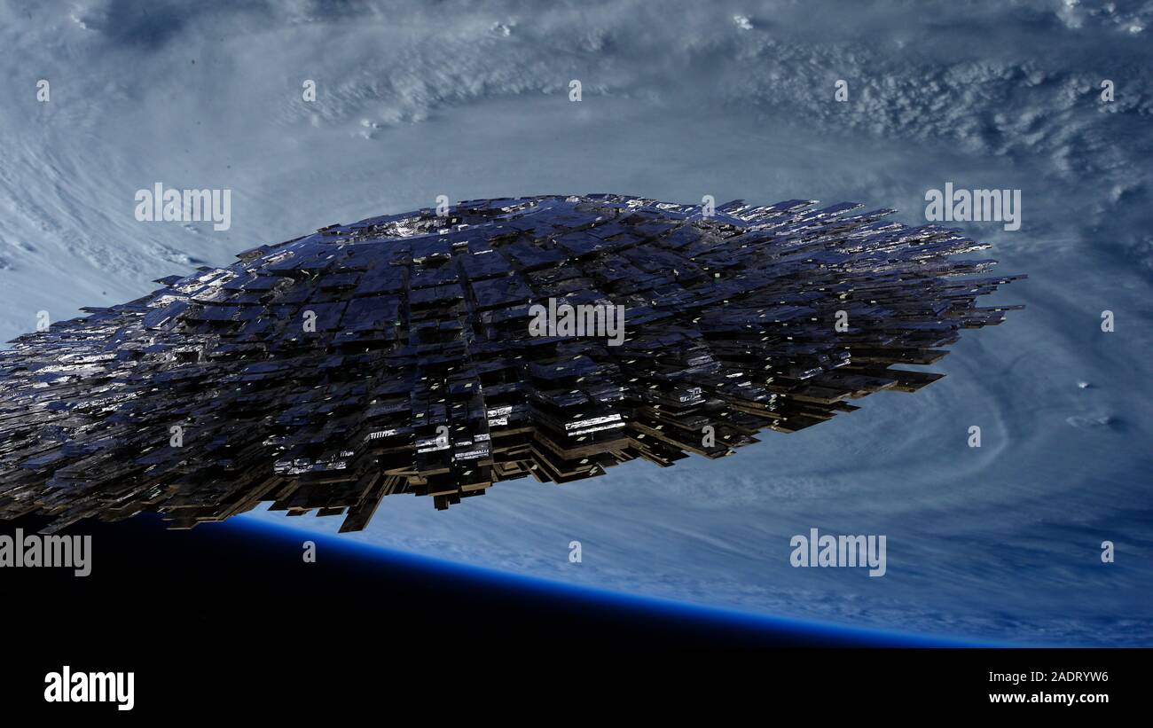 UFO, alien spaceship in orbit of planet Earth Stock Photo - Alamy