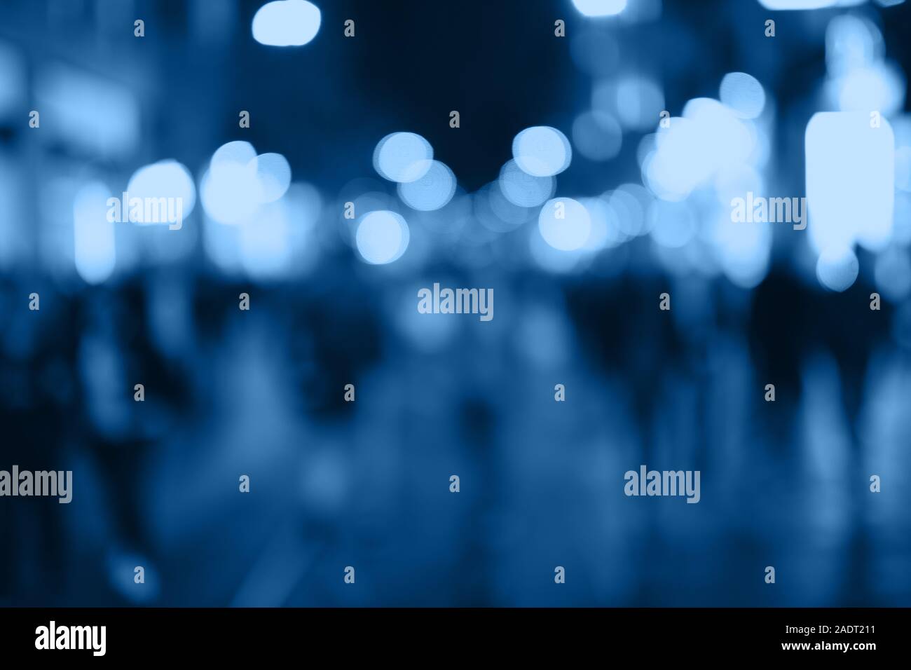 Blur People Shopping In Local Street Market With Blue Bokeh And