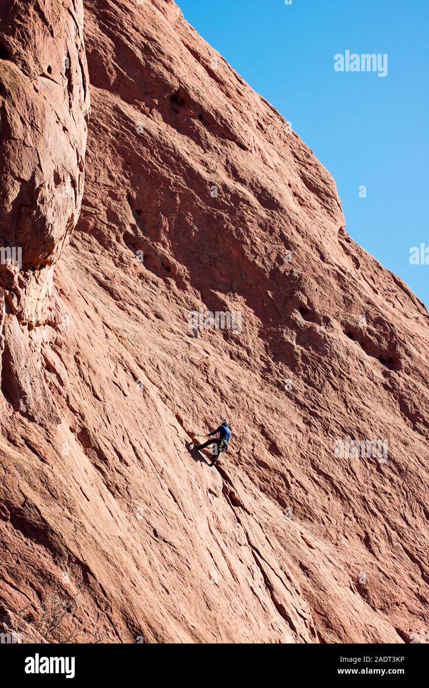 Male Rock Climber on Rock Face at Garden of the Gods Colorado Stock Photo