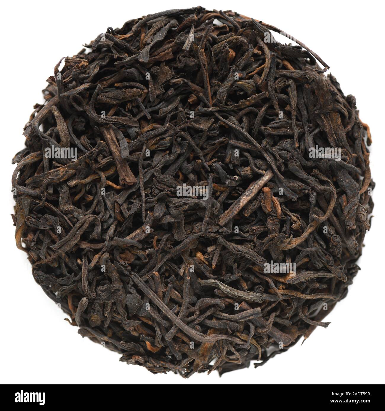 First Grade Guanxi Liubao Tea in round shape above view isolated Stock Photo
