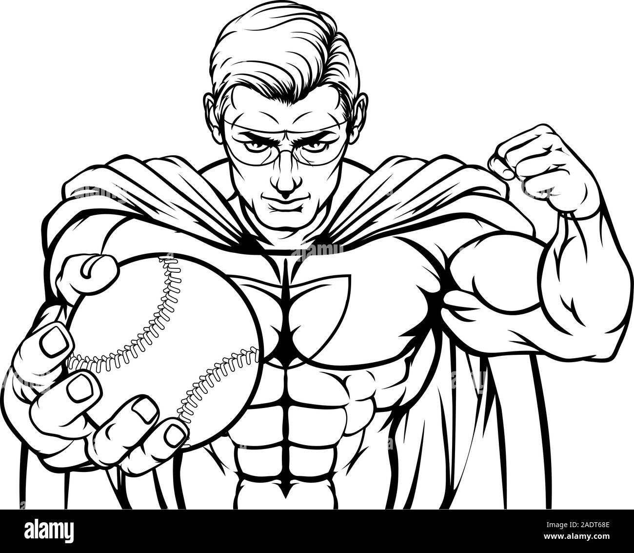 Superhero Holding Baseball Ball Sports Mascot Stock Vector