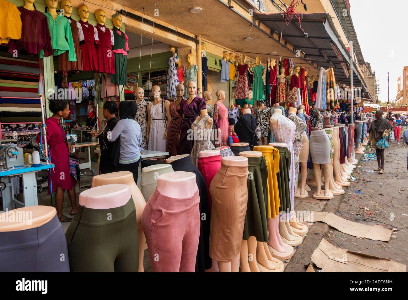 Ethiopia, Amhara Region, Bahir Dar, city centre, market, clothing shops with mannequins outside Stock Photo