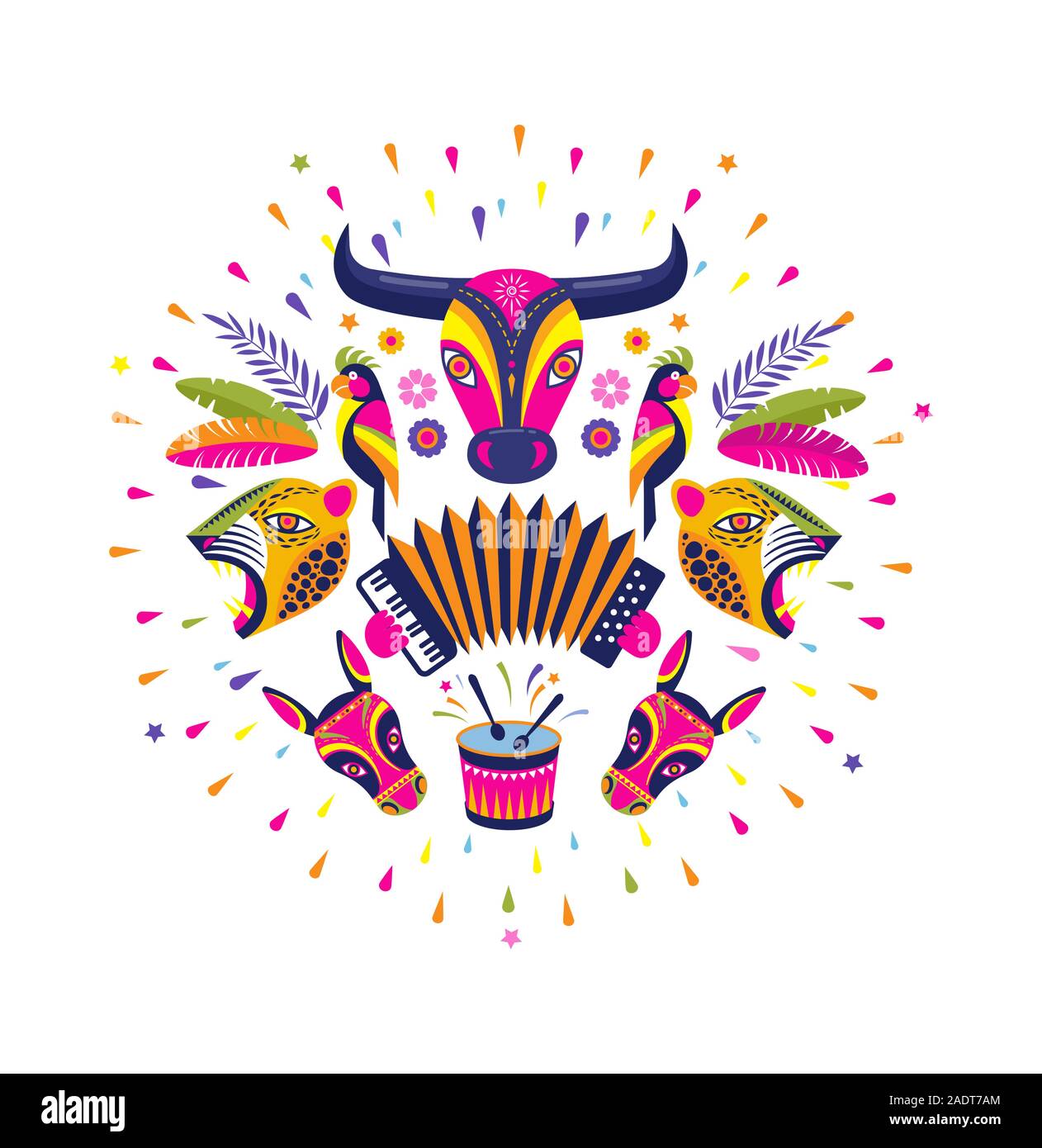 Carnaval de Barranquilla, Colombian carnival party. Vector illustration, poster and flyer Stock Vector