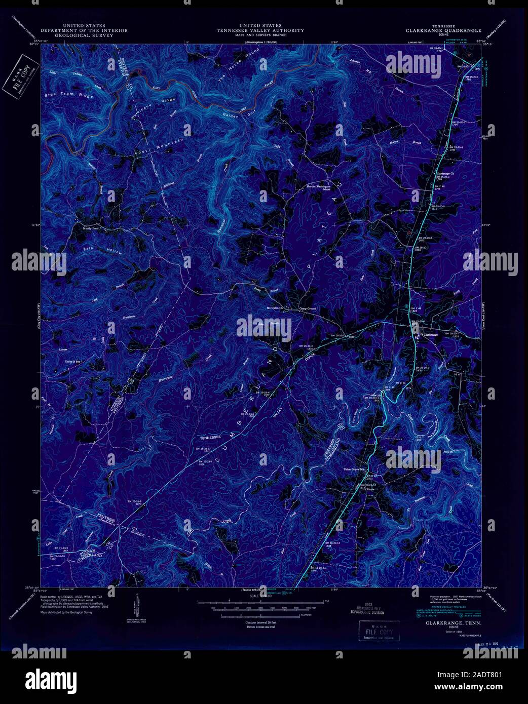 USGS TOPO Map Tennessee TN Clarkrange 148966 1950 24000 Inverted