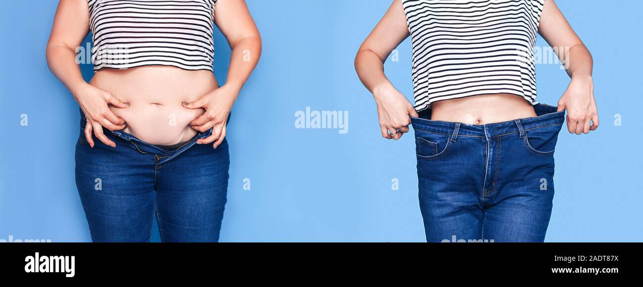 collage before and after loosing weight Stock Photo Alamy