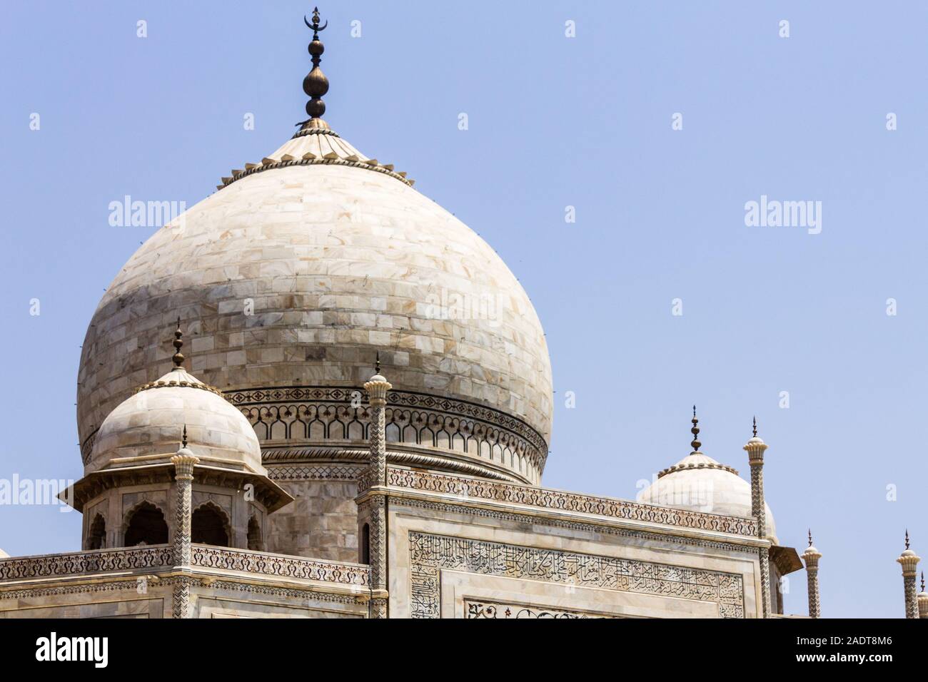 Detail view on the Dome, Cupola of Taj Mahal. UNESCO World Heritage in