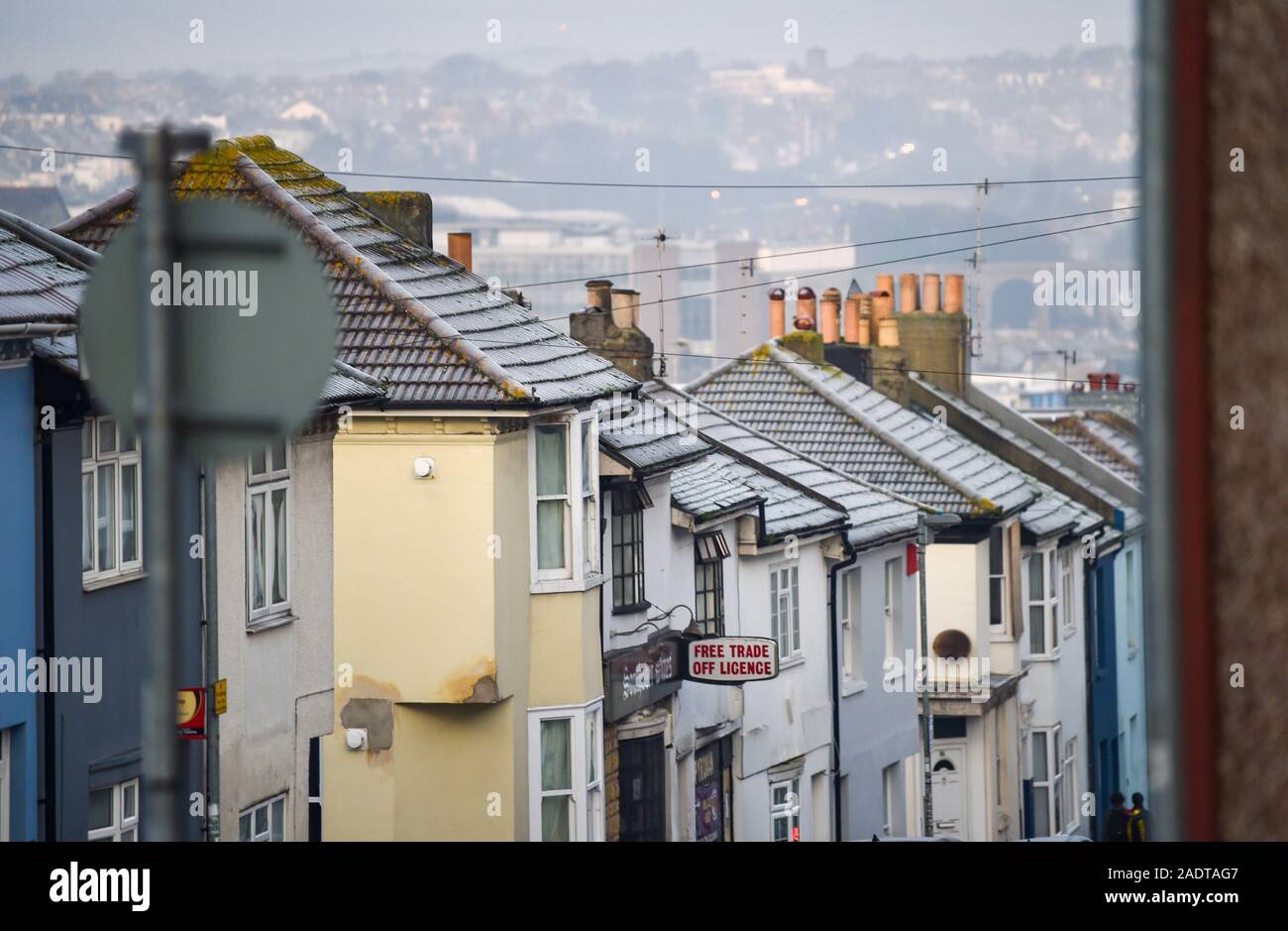 Brighton UK 5th December 2019 - Frost covered rooftops in Brighton this morning but warmer wetter weather is forecast to spread across Britain in the next few days. Credit: Simon Dack / Alamy Live News Stock Photo