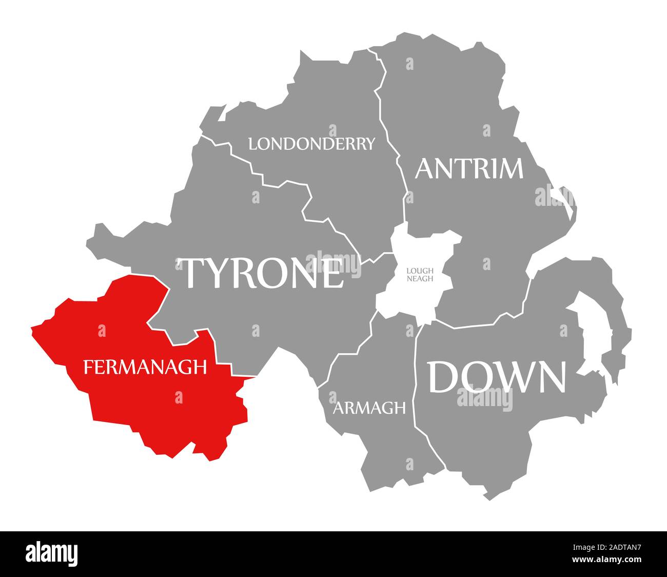Fermanagh red highlighted in map of Northern Ireland
