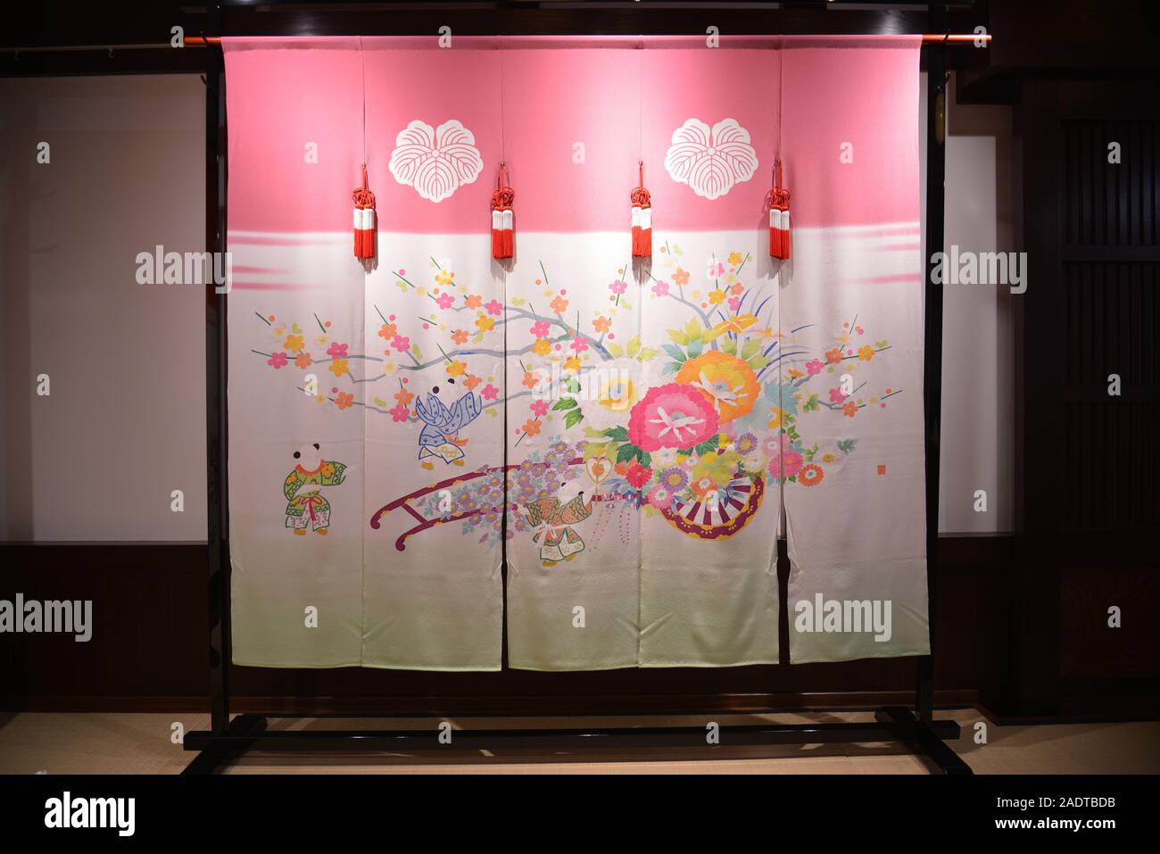 Japanese Style Curtain With The Colorful Painting Stock Photo