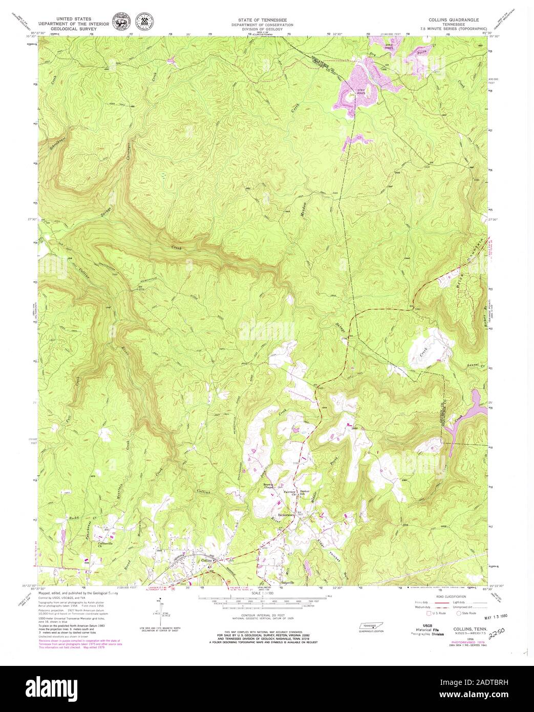 USGS TOPO Map Tennessee TN Collins 149574 1956 24000 Restoration Stock