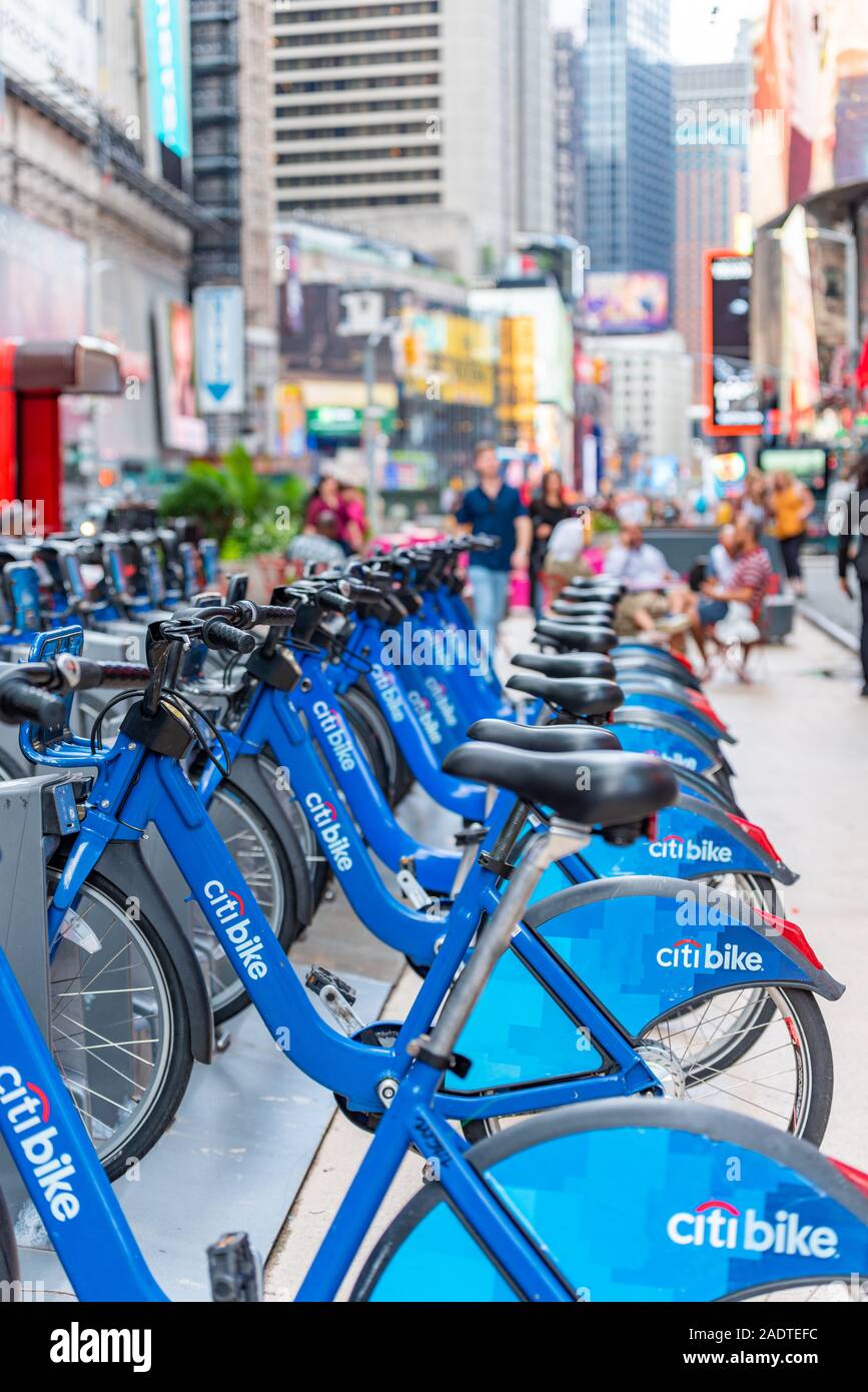 Bikes is New York City's bike sharing system. City bike rent parking in NYC Stock Photo