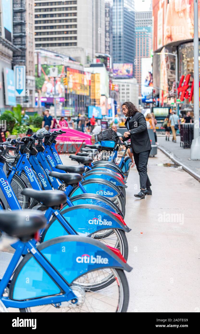 Bikes is New York City's bike sharing system. City bike rent parking in NYC Stock Photo