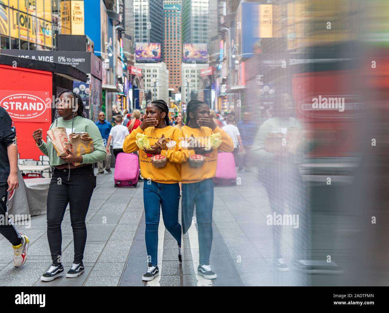 Manhattan New York color image mirror picture Mirror image of people