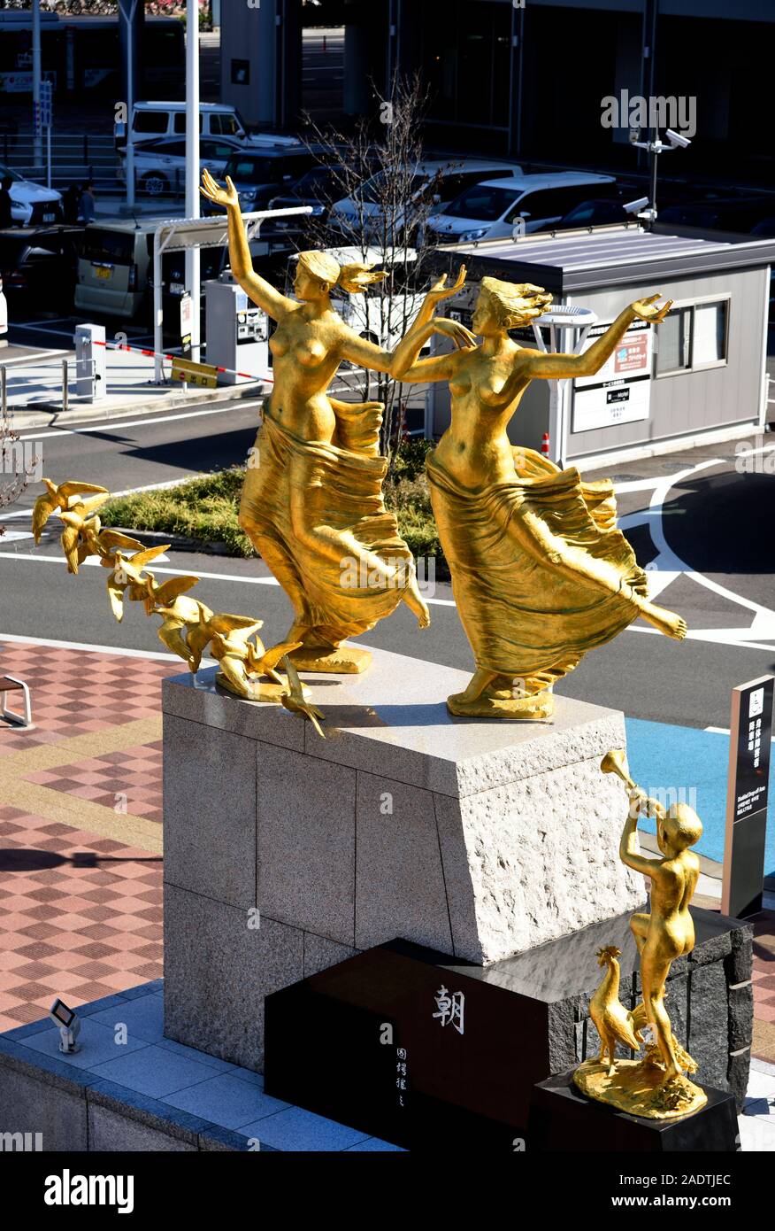 Gold painted statues at JR Station Hiroshima Stock Photo - Alamy